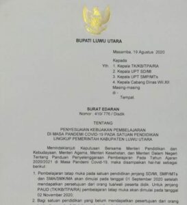 Bupati Lutra Bilang Siswa Masuk Sekolah Mulai 1 September, Ini Syaratnya