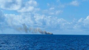 KRI Teluk Hading Terbakar Di Perairan Selayar