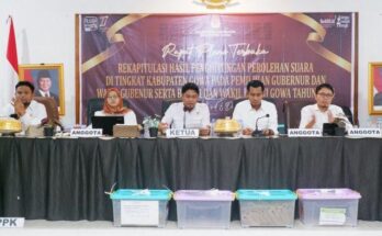 Husniah – Darmawangsyah Menang Pilkada Gowa MAKASSARCHANNEL, MAKASSAR – Hasil rekapitulasi suara Komisi Pemilihan Umum (KPU) Gowa menunjukkan pasangan calon Husniah – Darmawangsyah menang Pilkada Gowa 2024. Paslon nomor urut 2, Husniah Talenrang – Darmawangsyah Muin (Hati Damai) memperoleh 225.492 suara atau 53,62 persen. Sedangkan paslon nomor urut 1, Amir Uskara - Irmawati (Aurama), hanya meraih 195.094 suara atau 46,38 persen. Ketua KPU Gowa, Fitra Syandanul, Kamis (5/12/2024), hasil itu setelah menghitung suara yang berasal dari 18 kecamatan se- Kabupaten Gowa. Jumlah suara sah sebanyak 420.586. Sedangkan jumlah suara tidak sah sebanyak 8.146. Pilgub Sulsel KPU Gowa juga telah menyelesaikan rekapitulasi perolehan suara tingkat kabupaten untuk Pilgub Sulsel 2024. Paslon Andi Sudirman Sulaiman-Fatmawati Rusdi meraih suara terbanyak yakni 277.594. Sedangkan Danny Pomanto-Azhar Arsyad memperoleh 133.348 dukungan. Hasil sementara Pilkada Gowa 2024 bisa diketahui lebih dini melalui quick count dan real count. Sejumlah lembaga survei dan konsultan politik menggelar quick count setelah pemungutan suara ditutup. Sementara, KPU (Komisi Pemilihan Umum) sebagai penyelenggara menampilkan hasil Real Count yang bisa diakses publik. Cara Lihat Hasil Real Count 2024 Publik bisa mengakses hasil Real Count Pilkada Gowa 2024 melalui pilkada2024.kpu.go.id. Berikut langkah mudah untuk mengecek Hasil Real Count Pilgub Jawa Barat 2024: 1.Kunjungi situs resmi KPU Buka peramban (browser) Anda dan akses situs https://pilkada2024.kpu.go.id Pastikan Anda menggunakan koneksi internet yang stabil. 2.Pilih jenis pemilihan Setelah masuk ke situs, pilih jenis pemilihan yang ingin Anda pantau, seperti pemilihan gubernur, bupati, atau wali kota. 3.Pilih wilayah Gunakan fitur pencarian untuk memilih provinsi, kabupaten/kota, atau kecamatan sesuai lokasi Anda. 4.Lihat data real count Data real count akan ditampilkan dalam bentuk angka perolehan suara yang telah masuk, lengkap dengan persentase dan grafik. Informasi ini bersumber langsung dari hasil penghitungan di tempat pemungutan suara (TPS) yang telah diverifikasi KPU. 5.Pantau pembaruan secara berkala Situs ini diperbarui secara real-time sesuai dengan data yang masuk. Anda dapat memeriksa pembaruan setiap saat hingga hasil akhir diumumkan. Disclaimer -Publikasi Form Model C/D Hasil adalah hasil penghitungan suara di TPS dengan tujuan untuk memudahkan akses informasi publik. -Penghitungan suara yang dilakukan oleh KPPS, rekapitulasi hasil penghitungan suara dan penetapan hasil pemilu dilakukan secara berjenjang dalam rapat pleno terbuka oleh PPK, KPU Kabupaten/Kota, KPU Provinsi dan KPU berdasarkan ketentuan peraturan perundang-undangan. (bas)