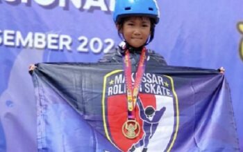 A Arsy Shidqia Almubarak, murid SDN Rappocini membuat heboh. Anak Makassar juara sepatu roda nasional di Jabar Open