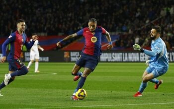 Tampil trengginas di Stadion Olimpic Lluis Companys, Spanyol, Senin (27/1/2025), Barcelona gilas Valencia dengan skor telak 7-1.