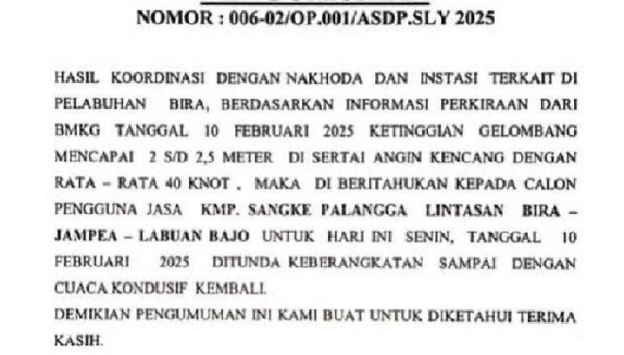 Pelayaran Feri Bira Belum Normal