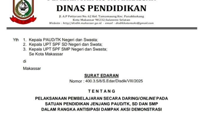 TK, SD dan SMP di Makassar Belajar Online Sampai 4 September