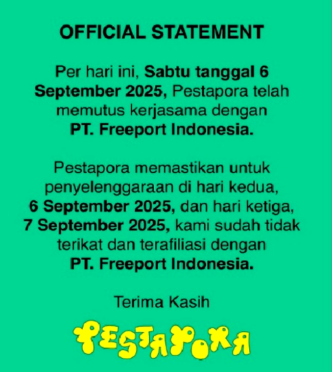 Puluhan Musisi Mundur dari Pestapora 2025, Tolak Sponsor Perusahaan Tambang yang dianggap menciderai perjuangan menyuarakan isu lingkungan