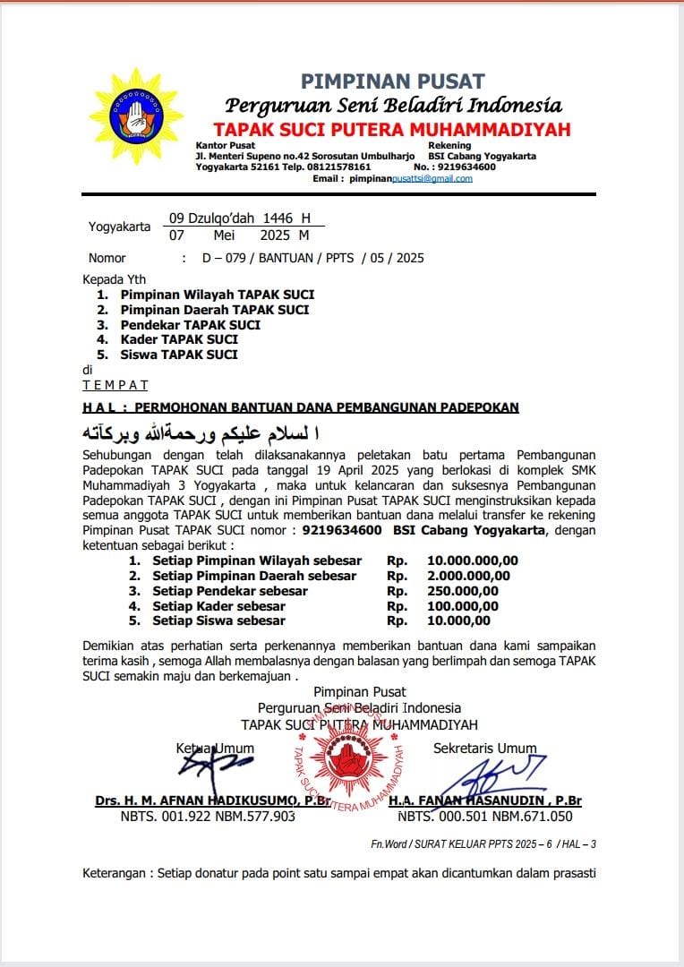 Surat Edaran PP Tapak Suci