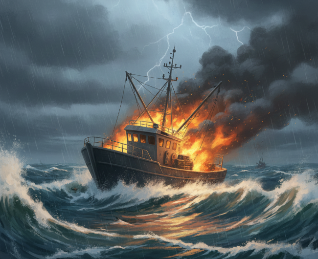 KM Maluku Prima Terbakar di Laut Banda, 11 Nelayan Hilang sesuai informasi dari Basarnas Ambon masih melakukan pencarian.