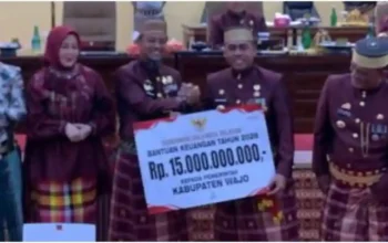 Pemprov Sulsel bantu Wajo Rp15 miliar sebagai dukungan terhadap percepatan pembangunan di daerah tersebut.