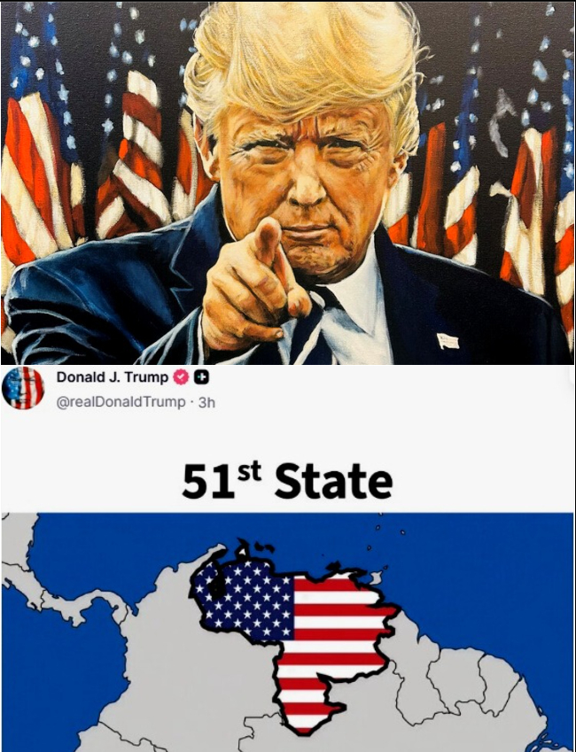 Ambisi Donald Trump Tak Terbendung, Memosting Venezuela Negara Bagian AS ke-51 di akun sosialnya Truth menandai peta dengan bendera AS