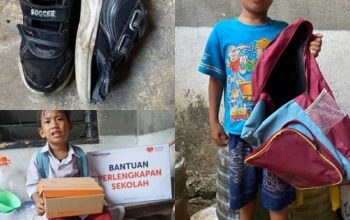 Wahyudi senyum semringah terima pemberian sepatu baru sebagai pengganti alas kaki yang setahun terakhir ini setia menemaninya ke sekolah