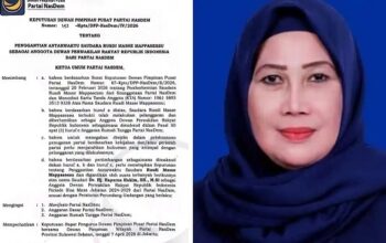 DPP NasDem akhirnya menetapkan Hayarna Hakim sebagai PAW Rusdi Masser mengisi kursi DPR RI Dapil Sulsel III