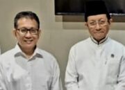 Ketua terpilih PWI Sulsel Suwardi Thahir dan Menag Prof Nazaruddin Umar bahas beragam isu saat bertemu di Hotel Claro Makassar