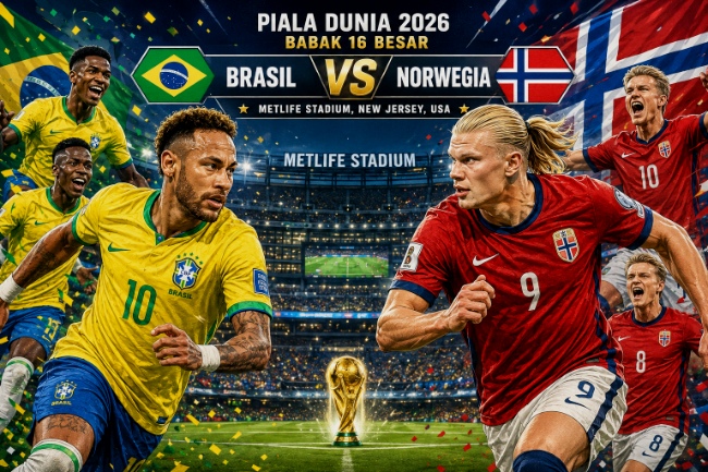 Jadwal dan Prediksi Pertandingan Brasil vs Norwegia dan Inggris vs Meksiko pada laga babak 16 besar Piala Dunia 2026