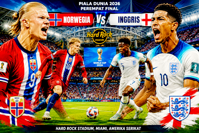 Jadwal dan Prediksi Pertandingan Norwegia vs Inggris dalam pertandingan babak perempat final Piala Dunia 2026