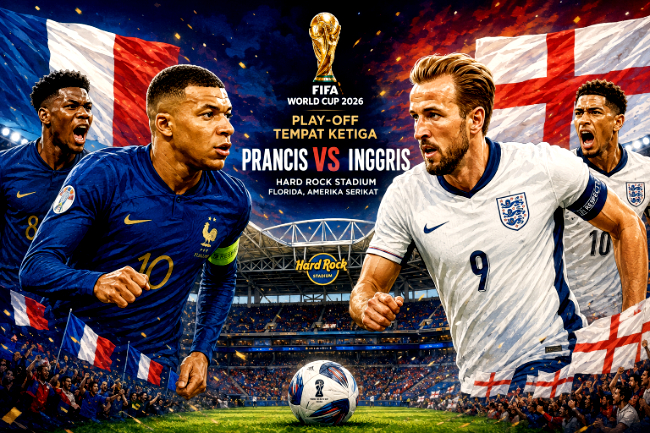 Prediksi Pertandingan Prancis vs Inggris, Perebutan Tempat Ketiga yang akan berlangsung Minggu (19/7/2026) dini hari Wita