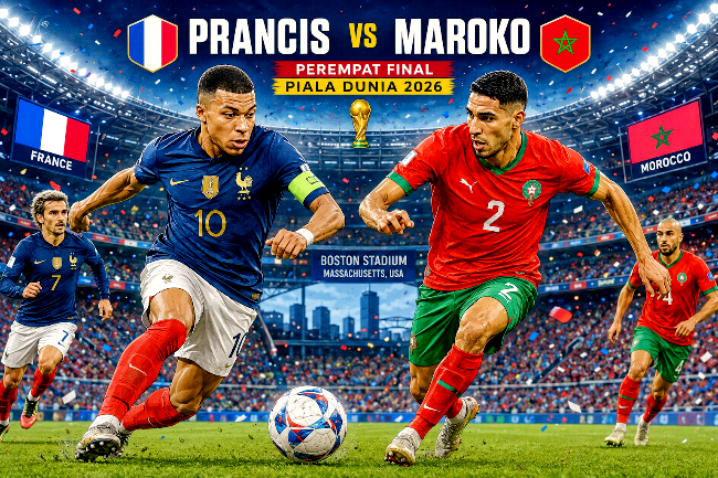 Jadwal dan Prediksi Pertandingan Prancis vs Maroko pada pertandingan perempat final Piala Dunia 2026 Jumat (10/7/2026)