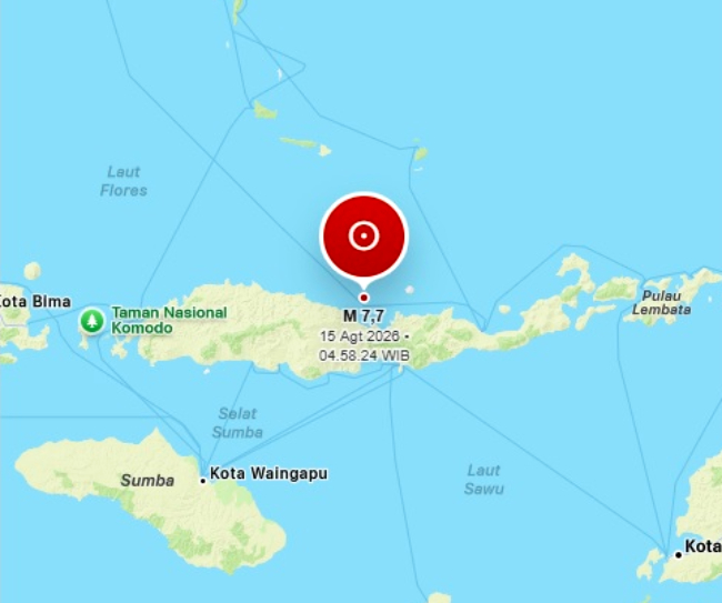 Gempa Dahsyat Mengguncang Flores dengan Gempa bumi tektonik dahsyat dengan Magnitudo 7,7 di Flores Nusa Tenggara Timur