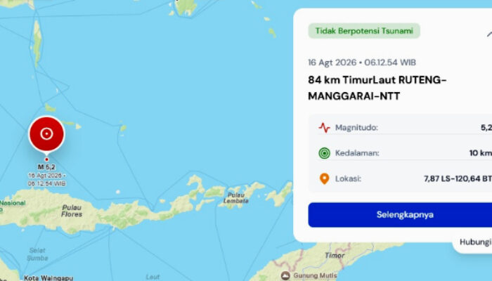 Gempa Susulan M 5,2 Guncang Ruteng NTT Minggu Pagi
