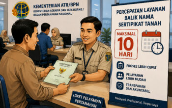 Pemerintah Mempercepat Proses Balik Nama Sertifikat Tanah dengan waktu maksimal 10 hari bekerja sama dengan Kementerian Dalam Negeri