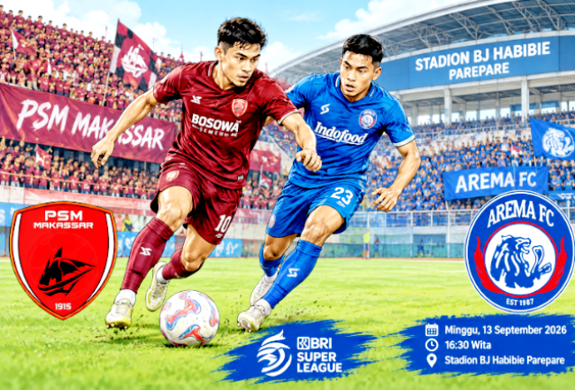 PSM vs Arema Sore ini, Berusaha Bangkit di Kandang Tanpa Penonton di Stadion BJ Habibie Parepare, Minggu (13/9/2026) petang