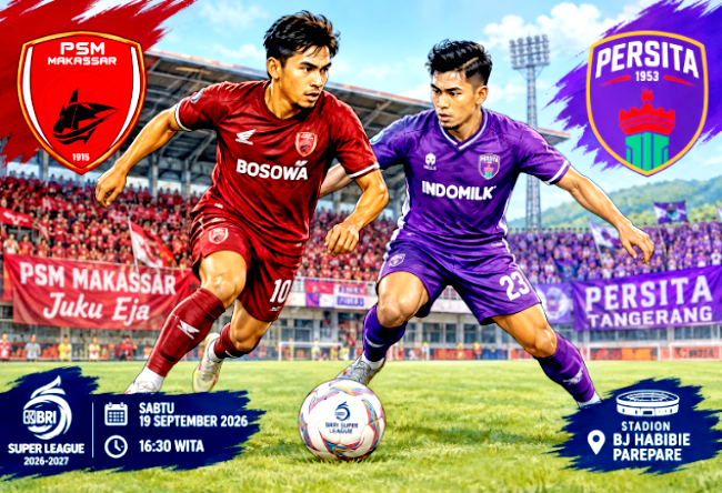 Siaran Langsung Laga PSM vs Persita Petang Ini lanjutan pekan ketiga Liga Super (BRI Super League) 2026-2027