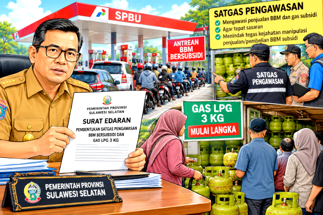 Pemprov Sulsel Keluarkan Perintah Pengawasan BBM dan Gas 3 Kg melalui surat edaran kepada pemerintah kabupaten/kota