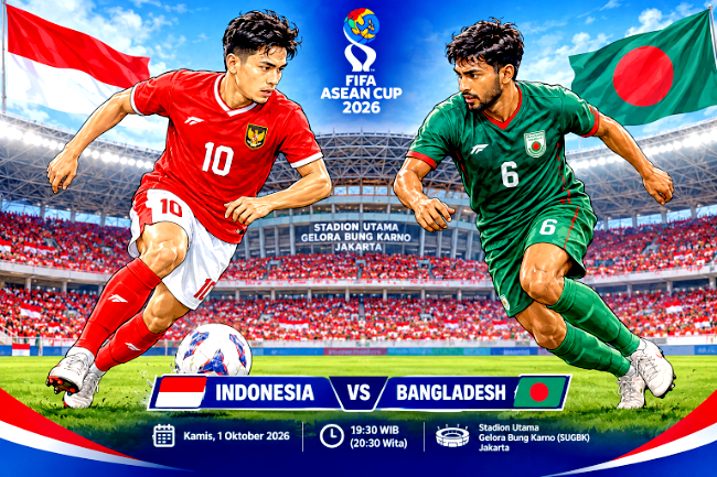Jadwal Siaran Langsung Indonesia vs Bangladesh Malam Ini, Laga Penentu ke Final FIFA ASEAN Cup Kamis (1/10/2026) di Stadion SUGBK