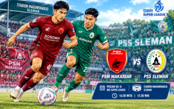 PSM Makassar vs PSS Sleman Petang Ini di BRI Super League di Stadion Maguwoharjo, Sleman, jam 16:30 Wita atau 15:30 WIB.