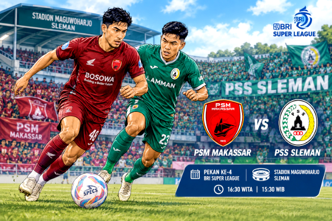 PSM Makassar vs PSS Sleman Petang Ini di BRI Super League di Stadion Maguwoharjo, Sleman, jam 16:30 Wita atau 15:30 WIB.